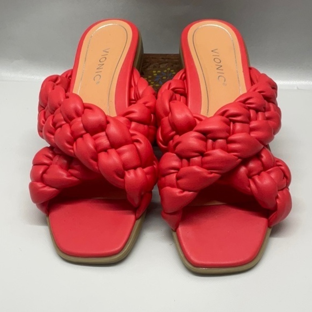 Vionic Kalina Braided‎ Crisscross Puffer Slide Sandal Women's Size8.5 Poppy